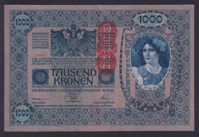 Austria 1000 Kronen 1902 (1919) P 59 Spl XF+ L-DR2