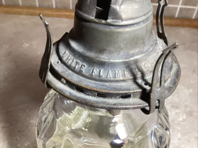 Vintage Hurricane Glass Kerosene Oil Lamp Base, White Flame Light Co. 9” Tall 2