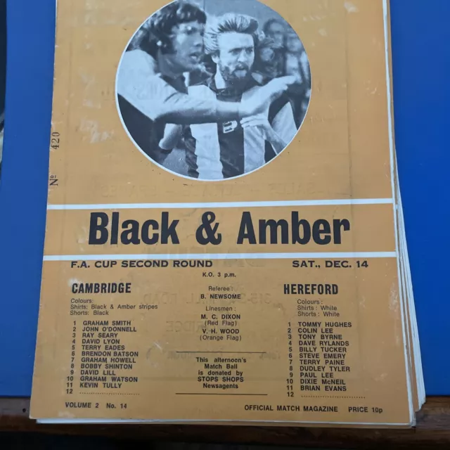 Cambridge United v Hereford United FA Cup 14/12/74