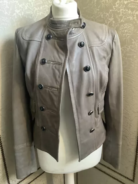 Karen Millen soft grey leather military style jacket