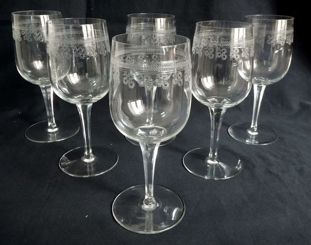 6 verres à porto vin blanc en cristal de Baccarat gravé, modèle Pompadour - 12cm