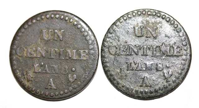 Duo de 1 centime Dupré l’ An 8 A (1800) - F.100/17 – Rare et belle côte $$$ !