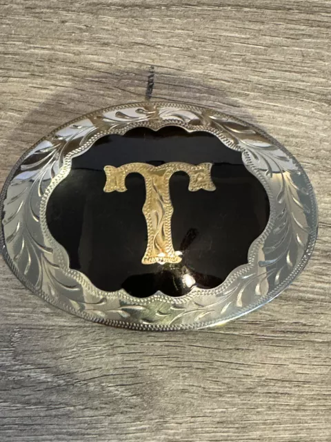 Western Belt Buckle Letter T - Award Design Medals Silversmith Collection Silver