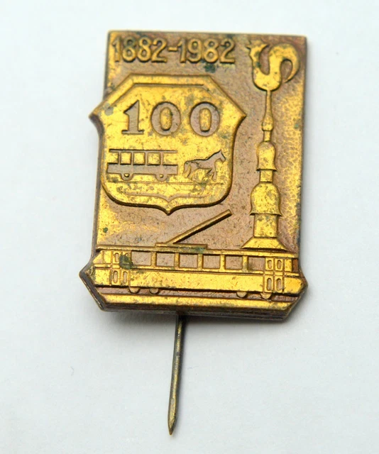 Ussr Soviet Russia Latvia Tram Bus Transport Riga 1882-1982 Horse Pin Badge