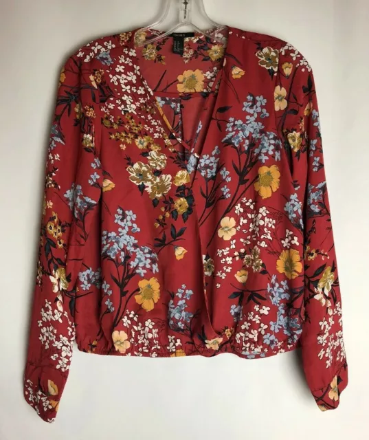 Women's Wrap long sleeve blouse red floral print size S