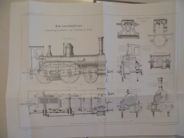 Skizze/Bauplan/Musterzeichnung Schnellzug Borsig 1844 (Eisenbahn/Lokomotive)Rpr.