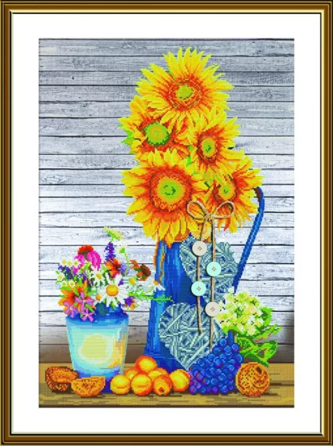 Counted Cross Stitch Kit DIY needlepoint threads stitch sunflowers in a vase