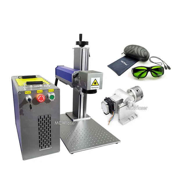 Raycus 30W Fiber Laser Marking Machine 175mmx175mm Metal Engraver With Rotary