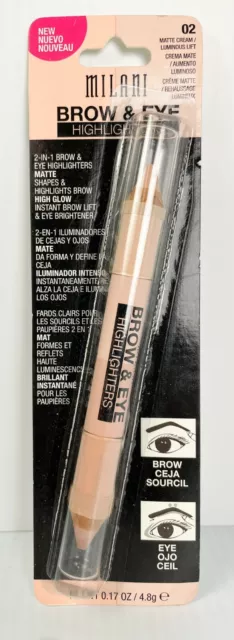 New MILANI BROW & EYE HIGHLIGHTERS - 02 Matte Cream / Luminous Lift