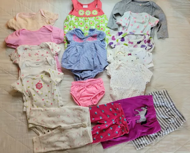 Baby Girl Clothes Lot Sz 3 Months Bodysuits Romper Pants 17 pc Carters - Lot 3M5