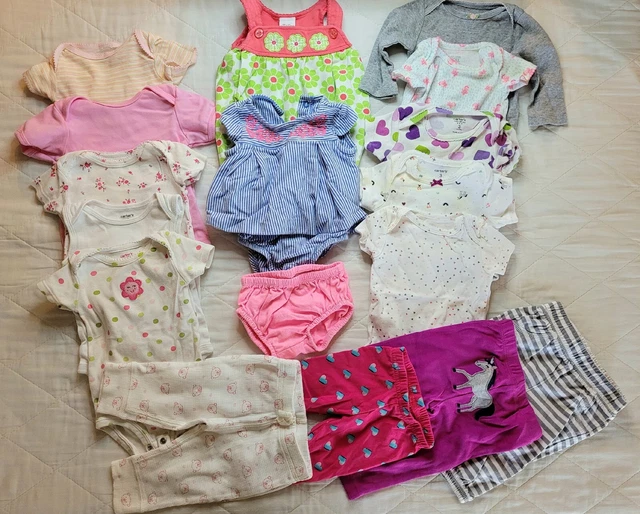 Baby Girl Clothes Lot Sz 3 Months Bodysuits Romper Pants 17 pc Carters - Lot 3M5