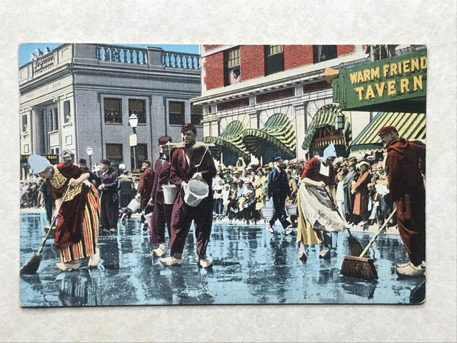 C177 Postcard Tulip Time Scrubbing Old Dutch Custom Holland MI MIchigan