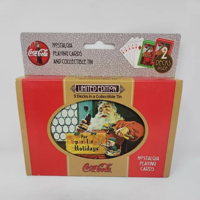 1998 Coca-Cola Limited Edition Santa Nostalgia Playing Cards In Tin - 2 Decks