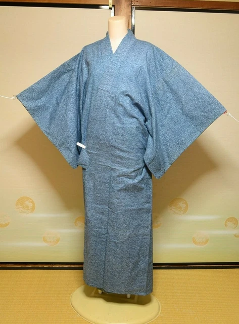 Men's Hitoe (No lining) Kimono Linen? Japanese vintage Robe Summer 142cm /1032