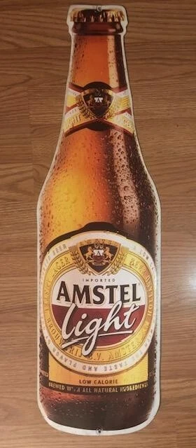 Vintage Metal Beer Sign, "Imported Amstel Light" In Shape Of Bottle