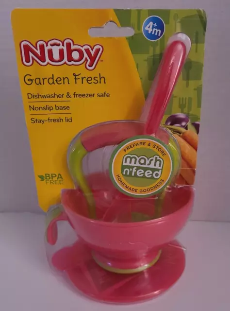 Nuby Garden Fresh Mash ‘N’ Feed 4+Months Red & Green Dishwasher Safe SEALED NEW