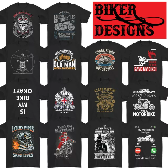 BIKER T-SHIRT Motorbike Motorcycle Cafe Racer Chopper Bike Mens Funny Skull Top