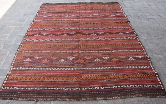 5'6 x 8'5 Handmade afghan tribal qalaino wool area kilim rug, 6x9 persian rug