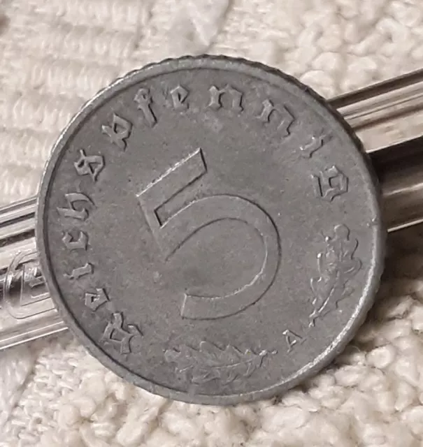 Vintage 1941-A , WW2 German 5 Reichspfennig , WWII Era Circulated Coin
