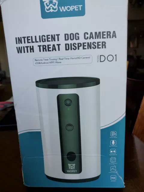 Cámara inteligente para mascotas WOpet: dispensador para golosinas para perros, cámara para mascotas Full HD WiFi, blanca