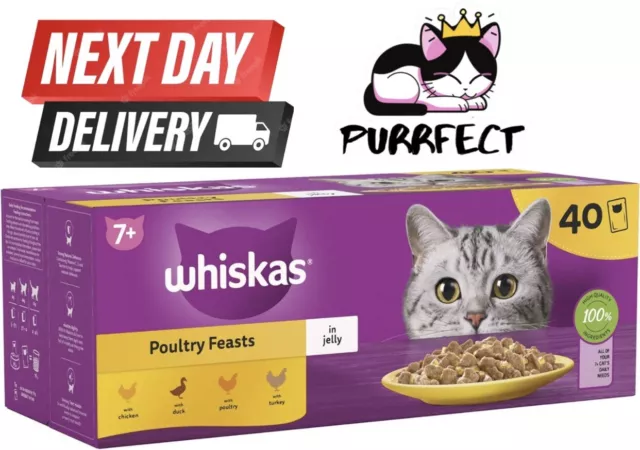Whiskas 7+ Poultry Feasts 40 X 85G Pouches in Jelly Mixed Senior (2024 UK STOCK)