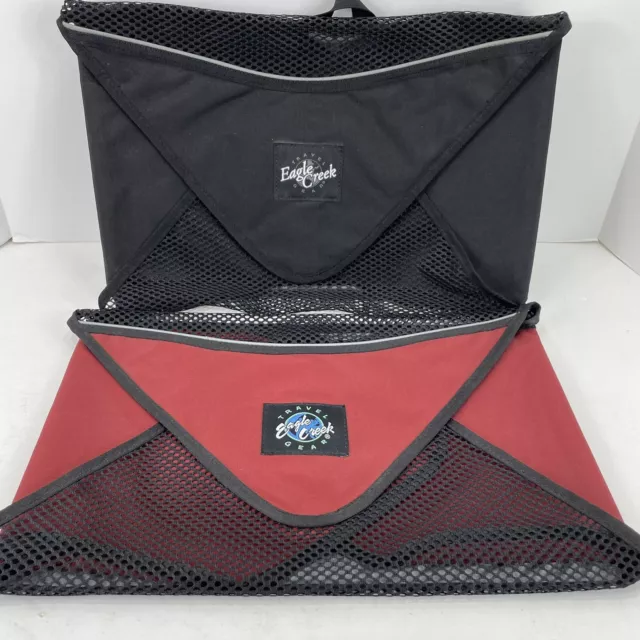 Lote de 2 camisas Eagle Creek Pack It System Carpeta 15 x10 negras rojas sostenes conjunto