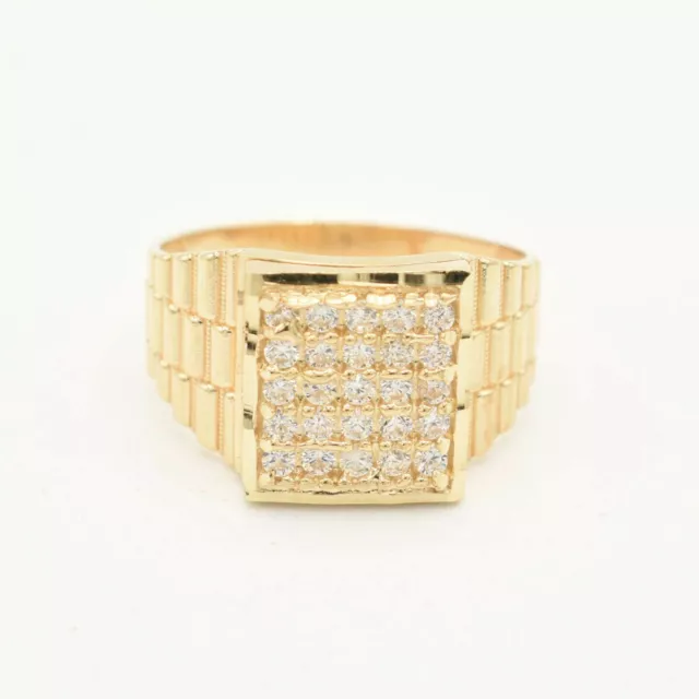 Men's Unisex Railroad Square CZ Pinky Ring Real Solid 10K Yellow Gold Size 8.5