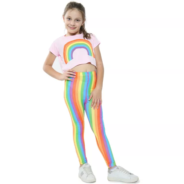 Set outfit moda top e leggings bambini arcobaleno bambino rosa