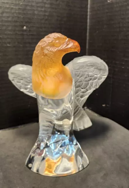 Daum France Eagle Figurine Crystal Amber Pate De Verre Bird Sculpture 8"