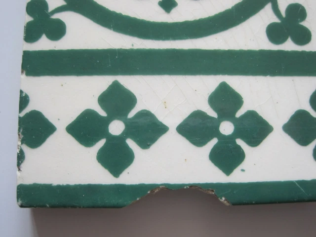 Antique Victorian Minton Hollins Green Transfer Print Border Tile C1875-1910 2