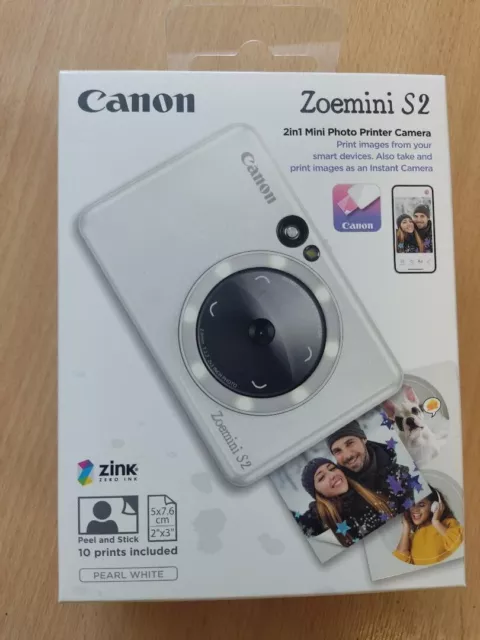 Canon Zoemini S2 2in1 Mini Photo Printer Camera, 10 Prints Included Pearl White