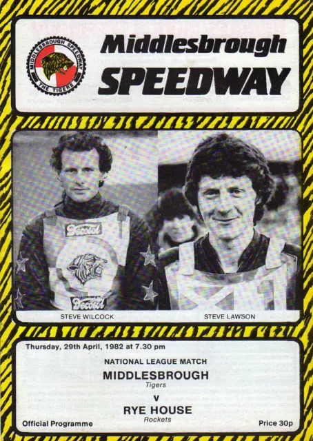 Middlesbrough V Rye House 29/4/1982 Blank Speedway Programme