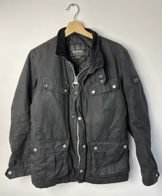 Barbour International Duke Wax Waxed Black Biker Jacket Coat Small S Mens