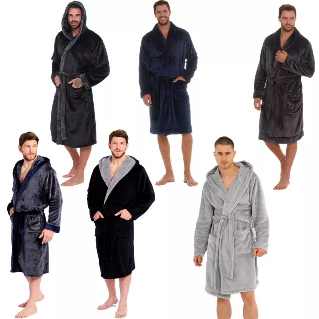 Mens Soft Coral Polar Fleece Dressing Gown Bath Robe Night Lounge Wear Bathrobe