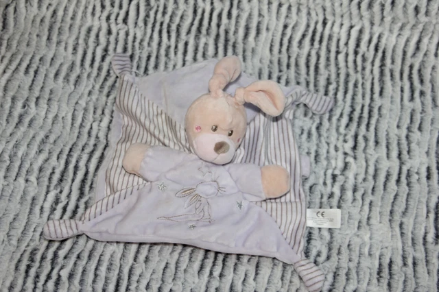 Doudou Simba Toys Lapin Plat Rose Mauve  Etoile  Raye Attache Tetine  Neuf