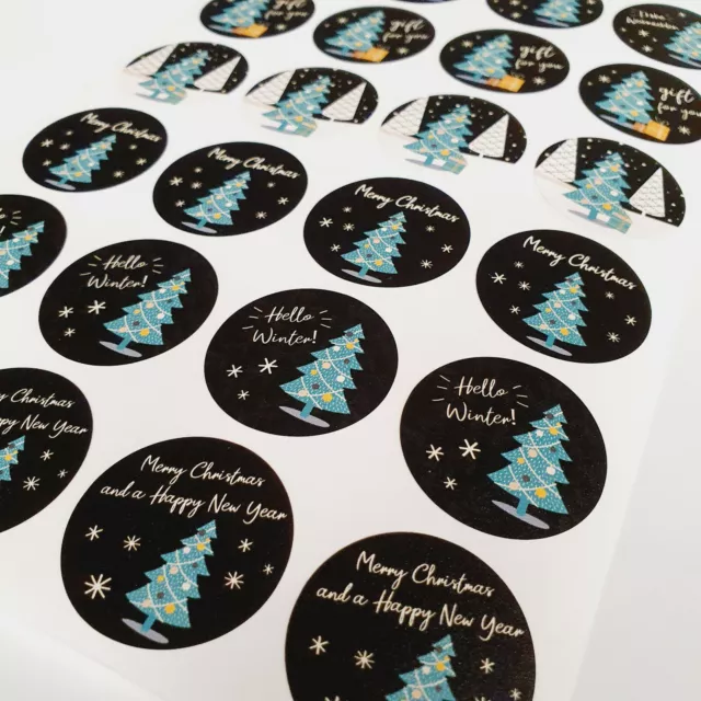 24 Geschenkaufkleber Frohe Weihnachten Baum Sticker Etiketten Merry Xmas 35mm 3
