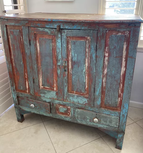 Antique Armoire Distressed Blue Cabinet Reclaimed Wood Storage