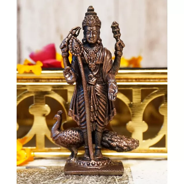 Handmade Kupfer Kartikeya Murugan Idol Statue Patina Antiker Abschluss Figur