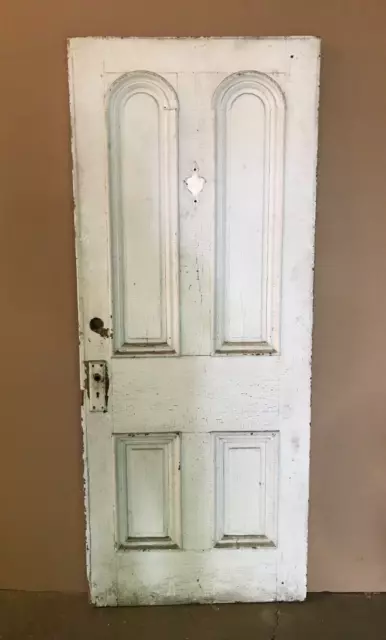 1 Antique Exterior 32x78 Shabby White Double Arch Wood Door VTG Old 850-23B