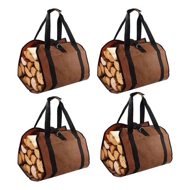 4PCS Firewood Storage Bag Portable Firewood Carrying Bag Portable Canvas Lo P6J2