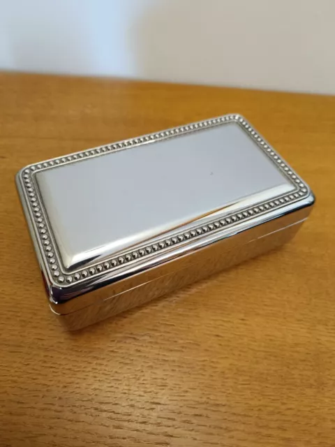 Sterling Silver Plated Trinket / Jewellery Box With Red Velvet Interior
