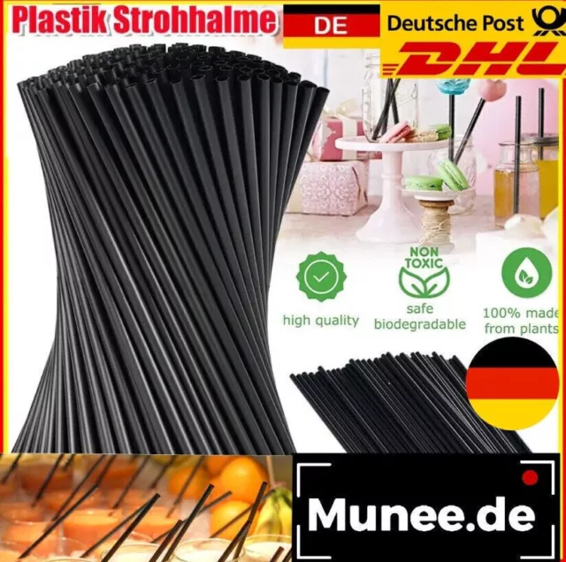 100-1000Stk Jumbo-Cocktail-Kunststoff-Trinkhalme/Strohhalme 6x210MM Schwarz