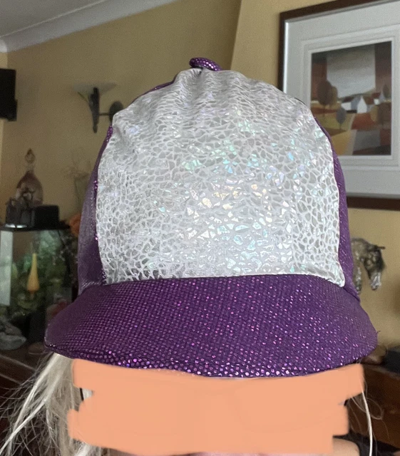 NEW RIDING HAT SILK / HELMET COVER Purple & Iridescent Silver Sparkles