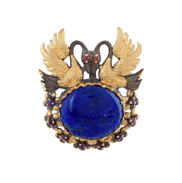 Natural Lapis Lazuli Gemstone Solid 925 Silver Gold Handmade Designer Pendant