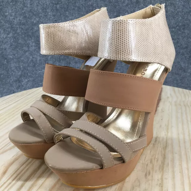 Bamboo Sandals Womens 7 Dreamer Wedge Heels Pump Strappy Faux Leather Back Zip 3