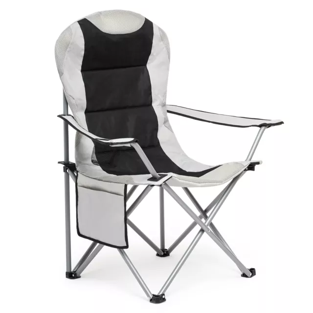 Mondeer Camping Chairs High Back Padded Folding Chair with Cup Holder Light Grey