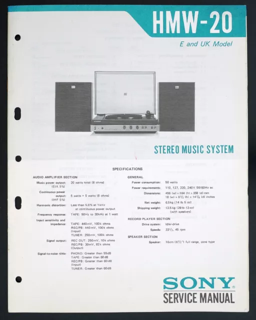 Original SONY HMW-20 Stereo Music System Service-Manual/Diagram/Part List o130