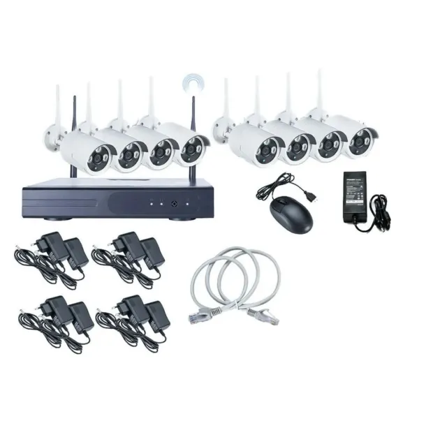 Kit Videosorveglianza 5G 2 Mp Full Wifi Hd Ip 8 Telecamere Nvr Lan Remoto