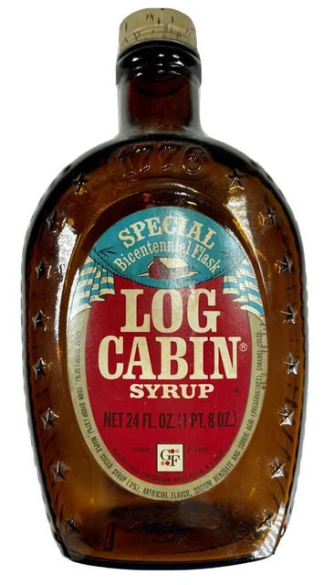 Vintage Log Cabin Syrup Bottle 1776 Year - Special Bicentennial Flask, 8 inches