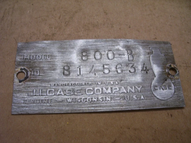 Vintage Ji Case  800 Std  Tractor -Serial # Tag